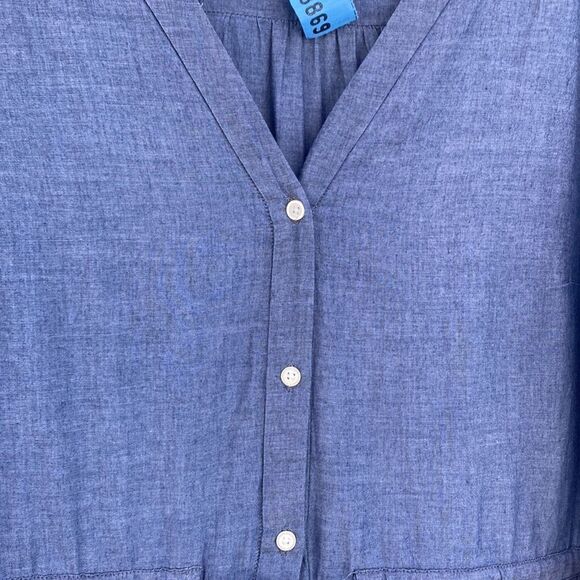 GAP Sz 10 Long Sleeve Blue Button Down Shirt Pocket Dress - Picture 5 of 6